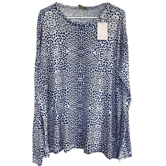 New Smith & Quinn Blue White Leopard Print Oversized Long Sleeve Top Size Small - Picture 2 of 5